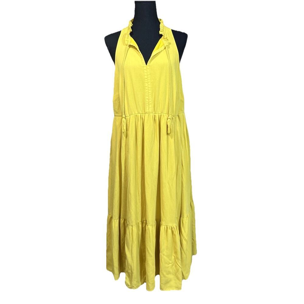 Torrid Gauzy Tiered Ruffle Midi Dress Yellow Size 1X Vacation Resort Coquette